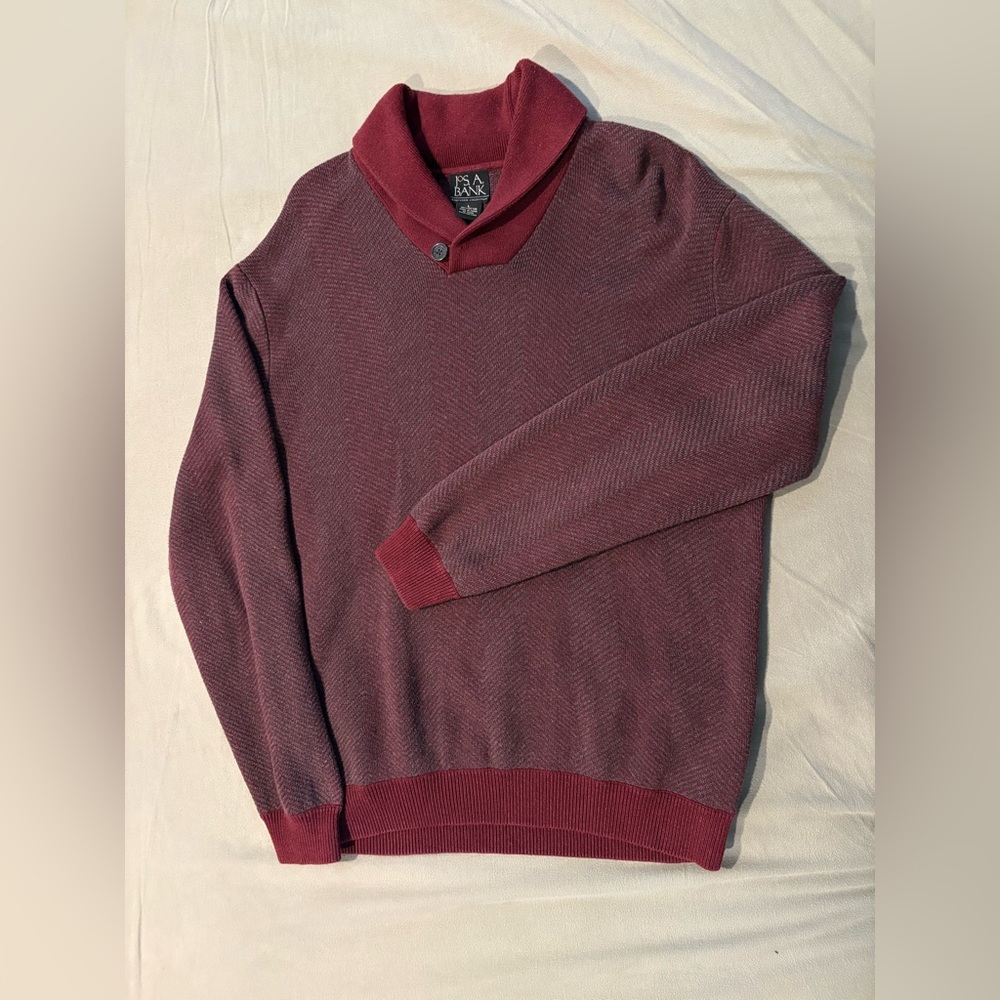 Jos. A. Bank Men's Maroon Gray Shawl Collar Pullover Sweater. Size: L